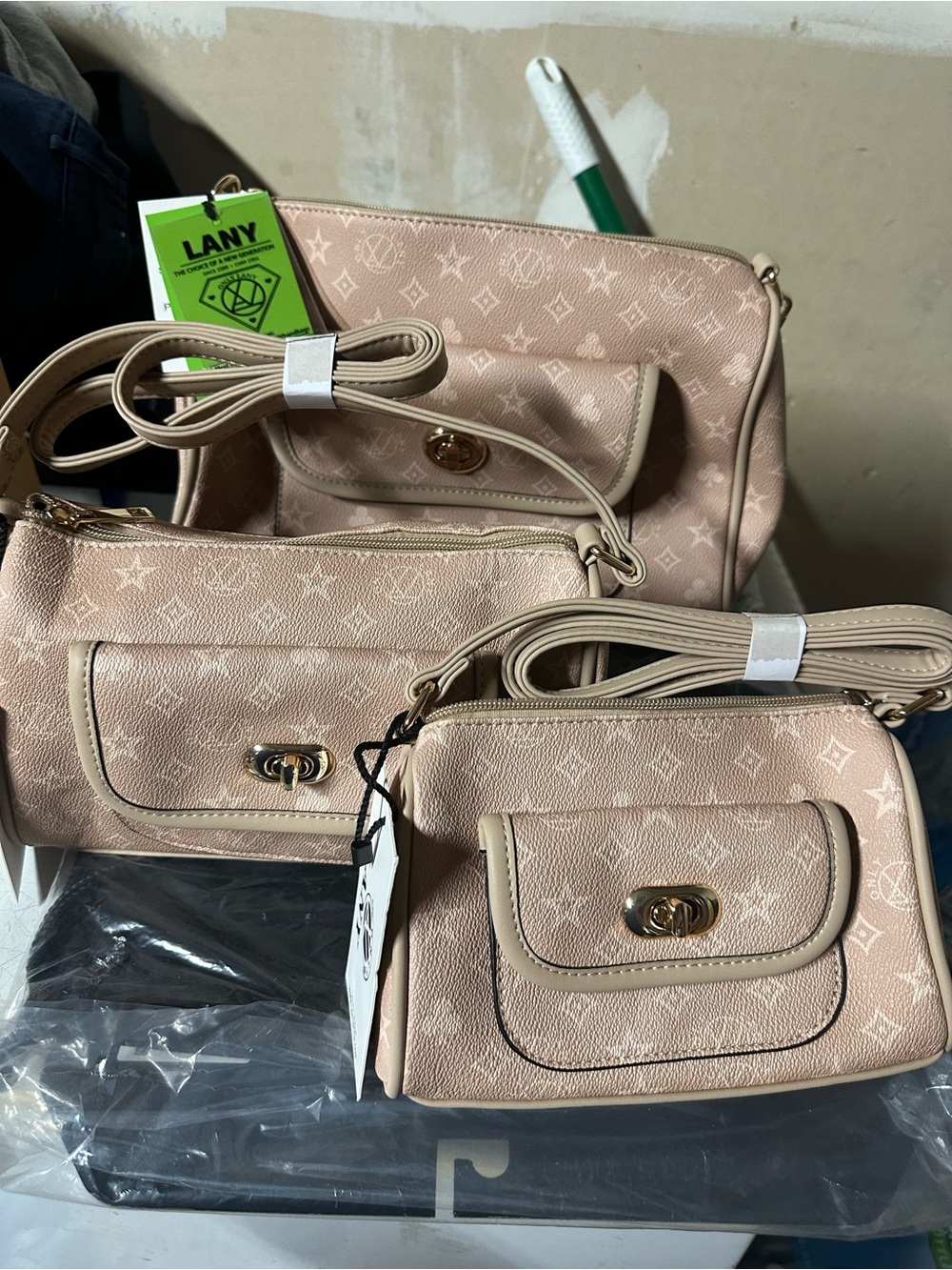 3-pc Classic Blush Monogram Crossbody Bag with Front Turn-Lock